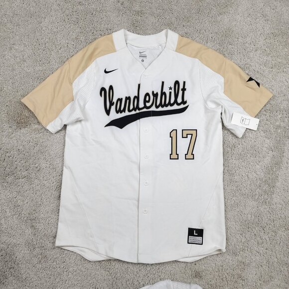 Vanderbilt Commodores Nike Mens Large Crème Full-Button NCAA Baseball Jersey NWT - Picture 2 of 7